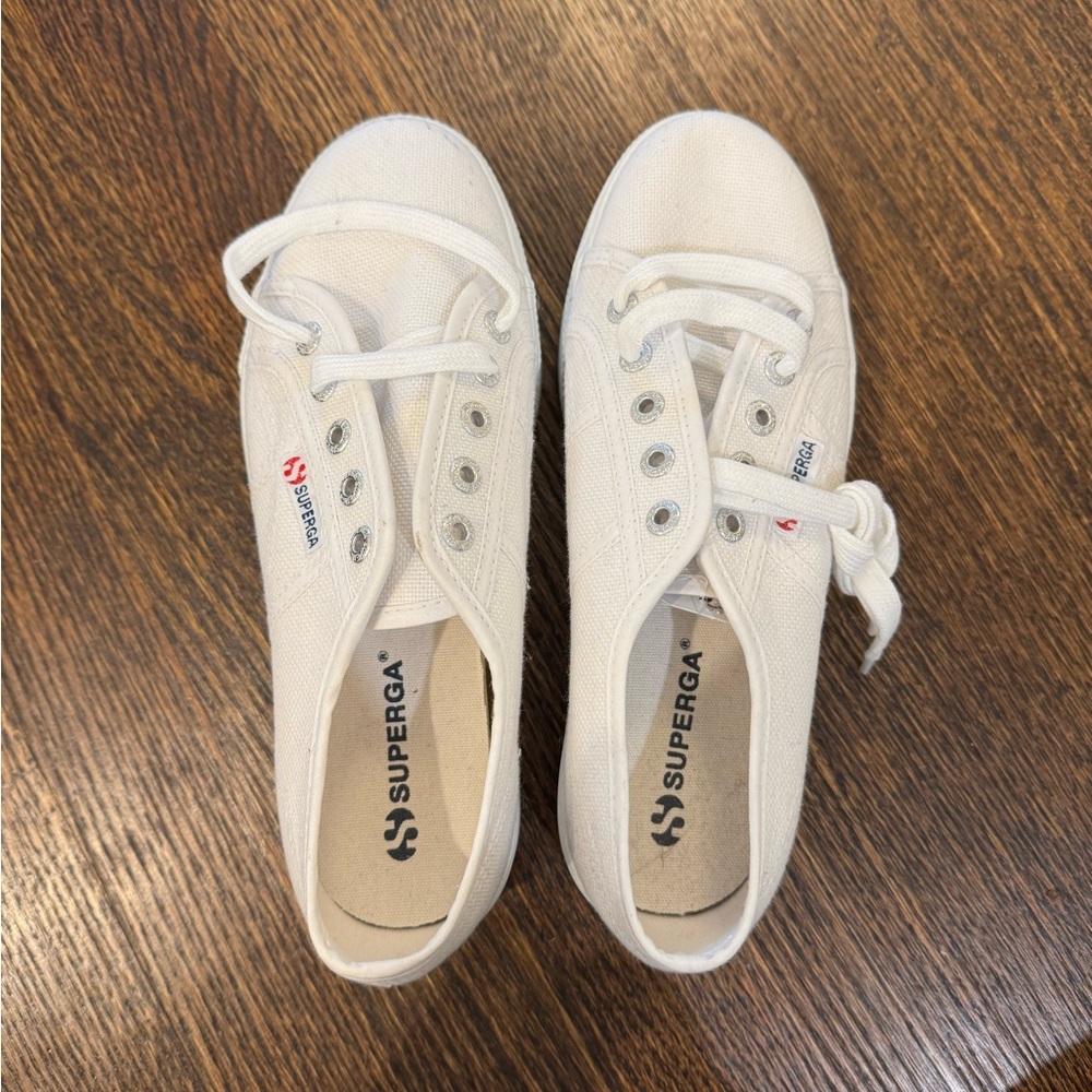 Superga White Canvas Platform Sneakers size 37